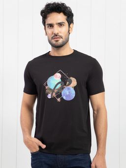 Rare Rabbit - Black Graphic T Shirt with Branding