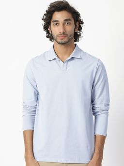 Rare Rabbit - Blue Smart Full Sleeve Polo T-Shirt