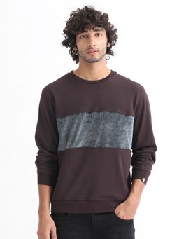 Rare Rabbit - Maroon Cut and Sew Velvet Sweatshirt