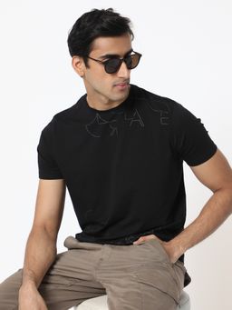 Rare Rabbit - Black Premium Monogram Printed T-Shirt
