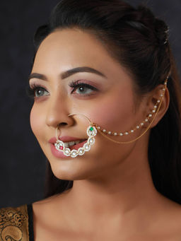 Priyaasi - Floral Kundan Studded Gold Plated Nose Ring