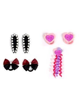 Ribbon Candy - Combo:1 Pair Cute Pearl Embellished Tic-Tacs,1 Dangler & 2 Pair Rubberbands - Multi3