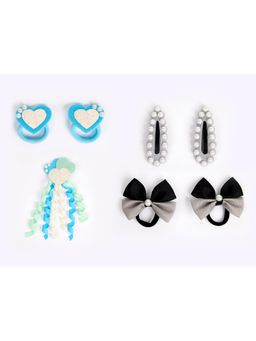 Ribbon Candy - Combo:1 Pair Cute Pearl Embellished Tic-Tacs,1 Dangler & 2 Pair Rubberbands - Multi5