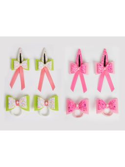 Ribbon Candy - Combo: 2 Pairs Dual Bow Tic-Tac Pins and 2 Pairs Matching Rubberbands - Multicolor2
