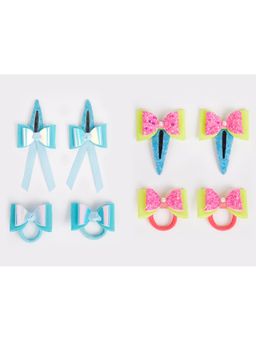 Ribbon Candy - Combo: 2 Pairs Dual Bow Tic-Tac Pins and 2 Pairs Matching Rubberbands - Multicolor4