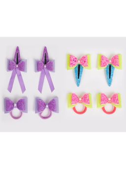 Ribbon Candy - Combo: 2 Pairs Dual Bow Tic-Tac Pins and 2 Pairs Matching Rubberbands - Multicolor5