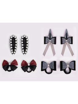 Ribbon Candy - Combo:2 Pairs Cute Pearl Embellished Tic-Tacs & 2 Pairs Dual Bow Rubber Bands-Multi2