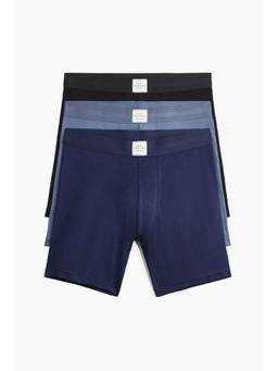 H&M - Men Blue 3-Pack Mid Trunks With Lycra