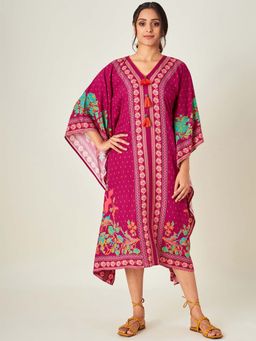 The Kaftan Company - Pink Patterned Borders And Flora Resort Dress