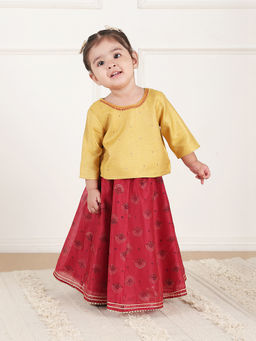 Fabindia - Girls Cotton Silk Blend Hand Block Printed Choli with Lehenga