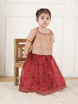Fabindia - Beige Cotton Silk Blend Hand Block Printed Choli with Lehenga