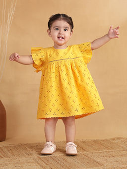 Fabindia - Yellow Cotton Self Design Dress