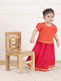 Fabindia - Pink Cotton Blend Dobby Choli with Lehenga