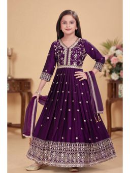 Lagorii - Wine Sequins Work & Zari Embroidered Gown with Dupatta