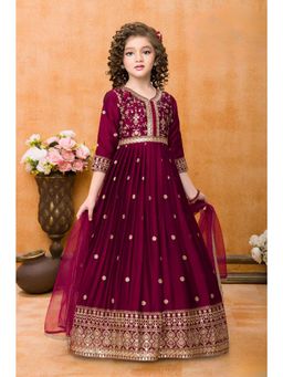 Lagorii - Maroon Sequins Work & Zari Embroidered Gown with Dupatta