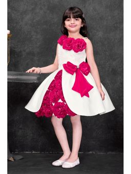 Lagorii - White & Fuchsia Floral Applique Party Wear Dress