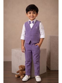 Lagorii - Boys Lavender Solid Waistcoat with Shirt & Pant, Bow Tie