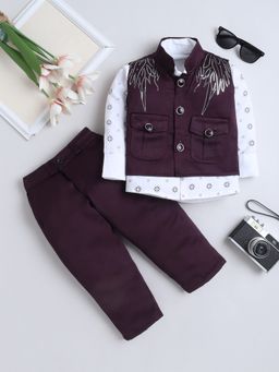 FOURFOLDS - Boys Wine Sequins Embellished 3 Piece Suit Set