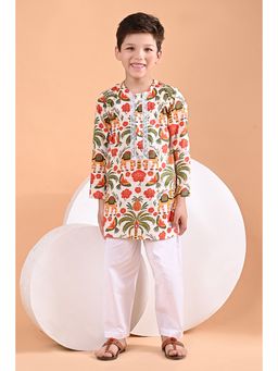 The Cotton Staple - Camel Floral Print Kurta with Pyjama
