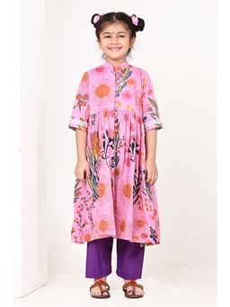 The Cotton Staple - Eyre Pink Floral Print Anarkali with Pant