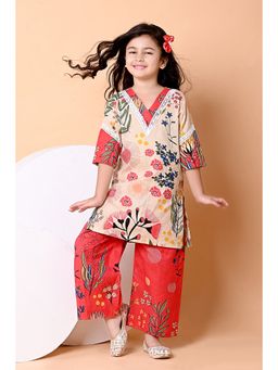 The Cotton Staple - Lex Beige Floral Print Kurta and Pant