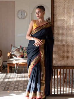 Suta - Black Color Striped Saree