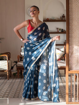 Suta - Blue Polka Dots Saree