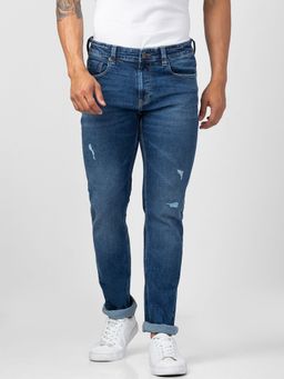 Spykar - Men Mid Blue Cotton Comfort Fit Straight Length Jeans (Ricardo)