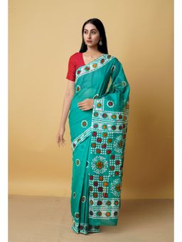 Unnati Silks - Green Pure Kota Batik Cotton Saree with Unstitched Blouse