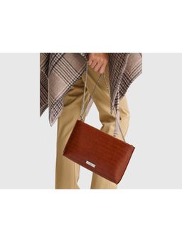 United Colors of Benetton - Women Polyester Textured Croc-Effect Sling Bag - Brown