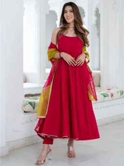 Lavanya The Label - Pink Cotton Flared Kurta And Pant (Set of 3)