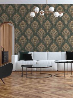 Excel - Wallpaper Gold Of Baltic In Green With Damask Motifs