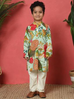 Readiprint - Boys Cotton Fabric Green Color Kurta and Pyjama (Set of 2)