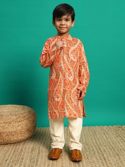Readiprint - Boys Cotton Fabric Orange Color Kurta and Pyjama (Set of 2)
