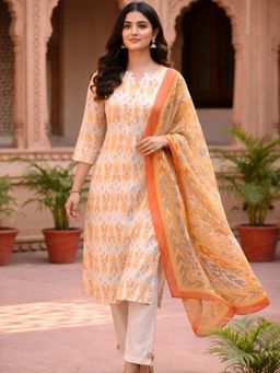 Lative Colours Of Fashion - White Graphic Sunny Grace Kurta with Pant & Dupatta