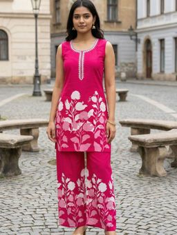 Lative Colours Of Fashion - Pink Urban Bloom Tunic with Palazzo