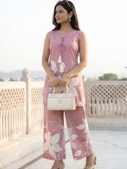 Lative Colours Of Fashion - Lavender Neckline Nook Tunic with Palazzo