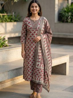 Lative Colours Of Fashion - Maroon Yoke Enchantment Kurta with Pant & Dupatta