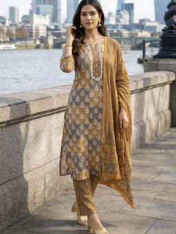 Lative Colours Of Fashion - Mustard Tawny Tapestry Kurta with Pant & Dupatta
