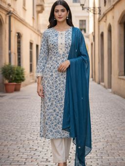Lative Colours Of Fashion - Blue Petal Garden Kurta with Pant & Dupatta