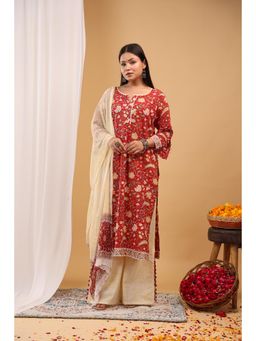 Aritri - Red Blossom Floral Printed Kurta & Palazzo with Dupatta