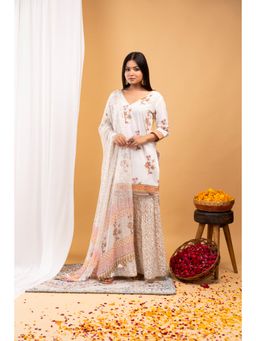 Aritri - Ivory Blossom Printed Kurta & Sharara with Dupatta