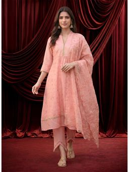 Lakshita - Pink Embroidered Chanderi Kurta with Pant & Dupatta