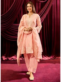 Lakshita - Baby Pink Embroidered Chanderi A-Line Kurta with Salwar & Dupatta