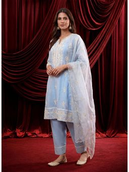 Lakshita - Blue Embroidered Chanderi A-Line Kurta with Salwar & Dupatta