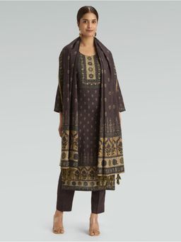 Women Plus - Brown Embellished Digitally Printed Plus Size Kurta & Pant with Dupatta