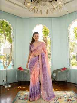 Nyri - Multi-Color Printed Embellished Saree with Unstitched Blouse