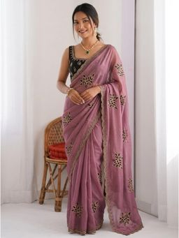 Nyri - Pink Embellished Embroidered Saree with Unstitched Blouse