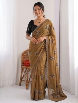 Nyri - Brown Embellished Embroidered Saree with Unstitched Blouse