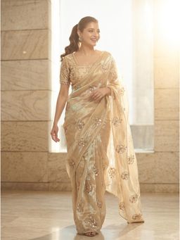 Nyri - Gold Embellished Embroidered Saree with Unstitched Blouse